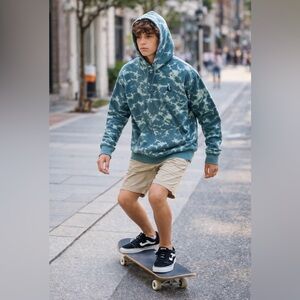 Mens M Volcom Blue-Teal Patterned Hoodie sweatshirt comfy skater